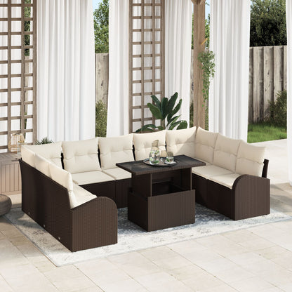 10-Delige Tuin Sofa Set Met Kussens Bruin Poly Rattan