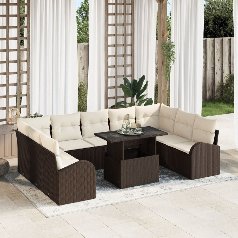 10-Delige Tuin Sofa Set Met Kussens Bruin Poly Rattan