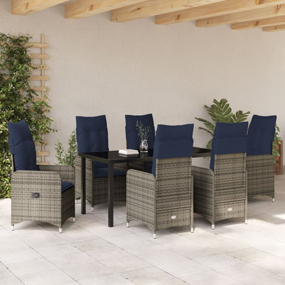 7 Delige Tuin Eetset Met Kussens Zwart Poly Rattan