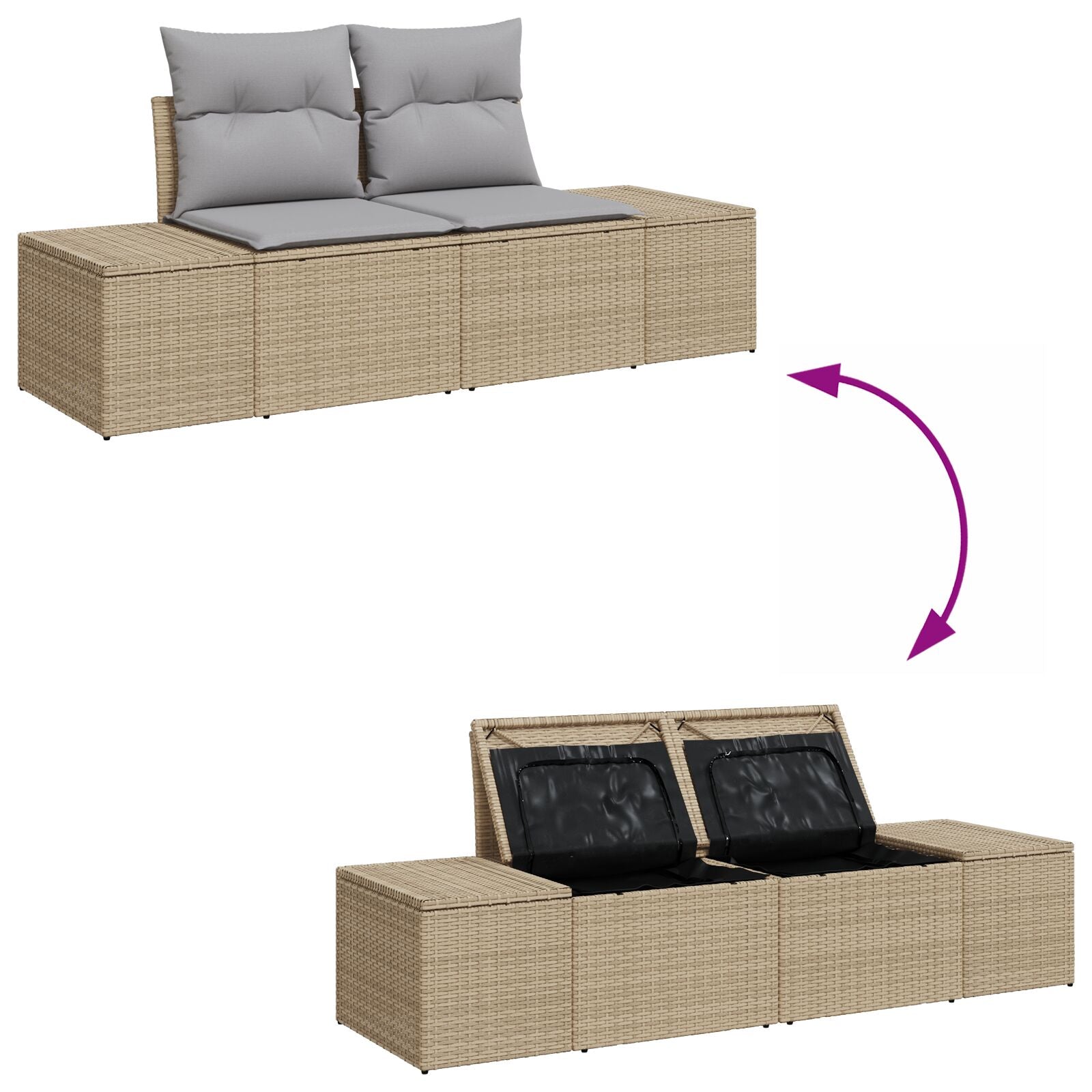 4-Delige Tuinbank Set Met Kussens Beige Poly Rattan
