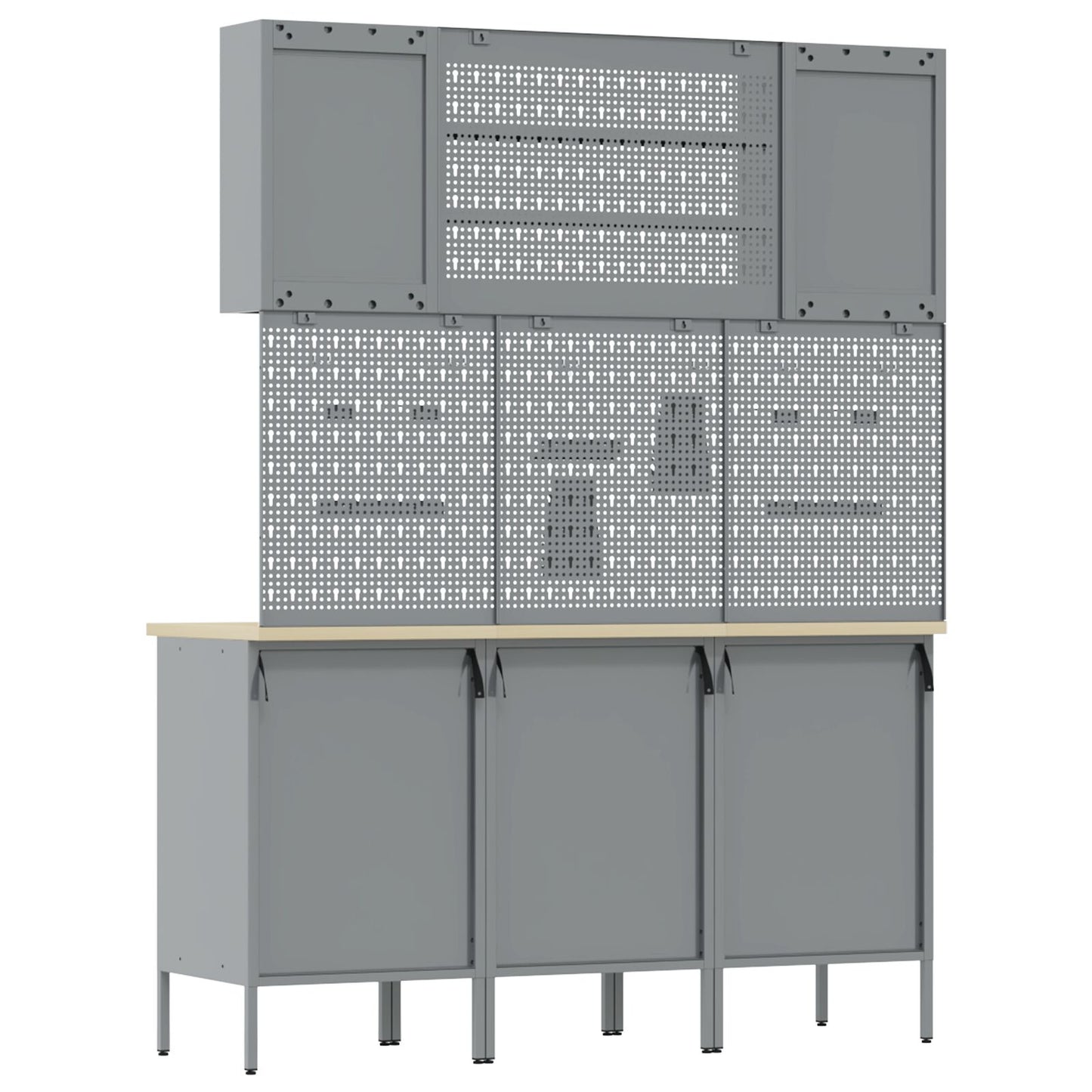 7-Delige Werkbank Set Staal 3x (84/85/85 cm) Rood 4x kast + 4x perforatiepaneel