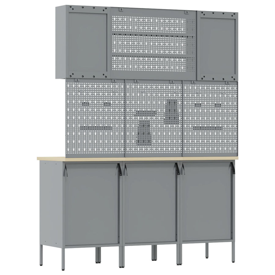7-Delige Werkbank Set Staal 3x (84/85/85 cm) Rood 4x kast + 4x perforatiepaneel