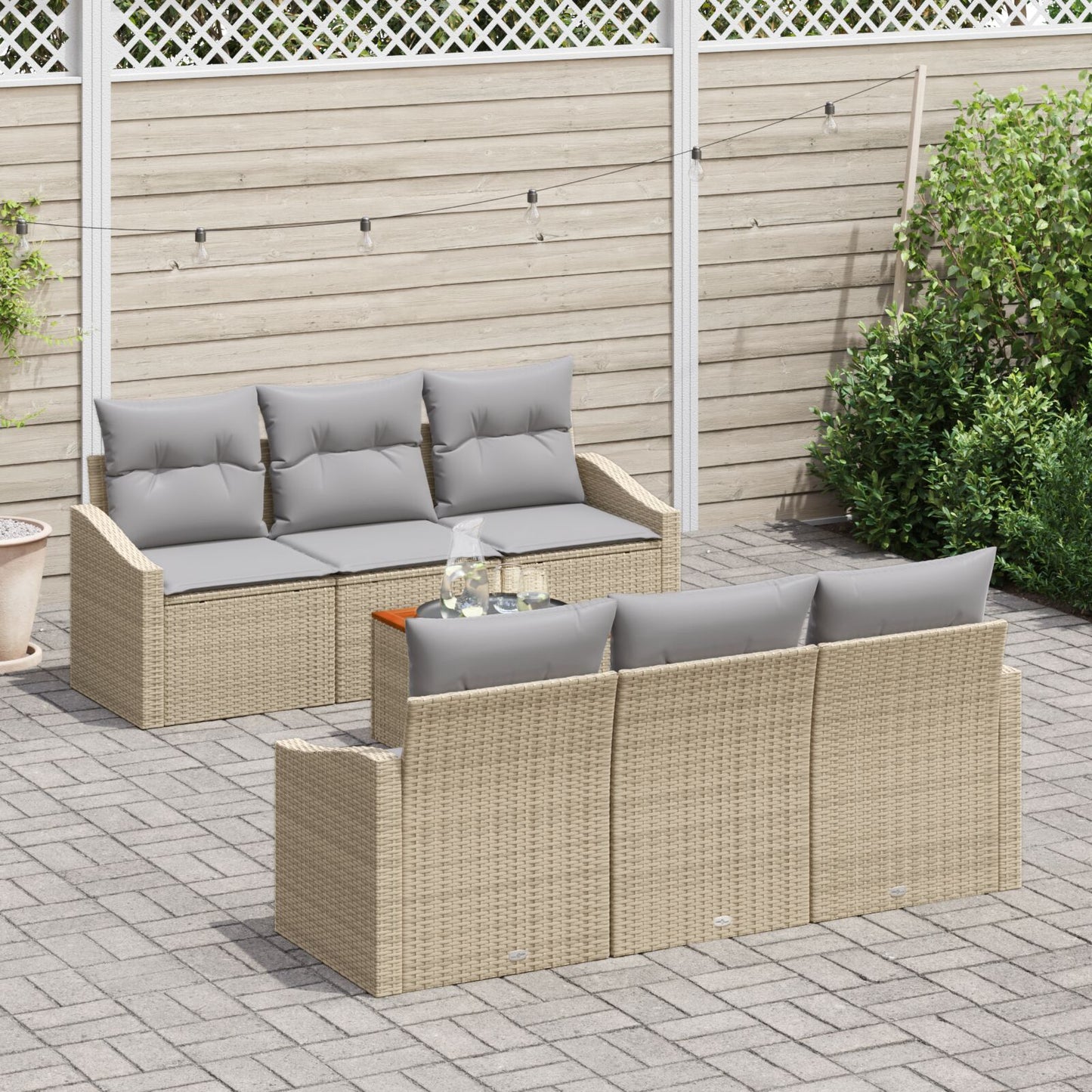 7-Delige Tuin Sofa Set Met Kussens Beige Poly Rattan Acacia
