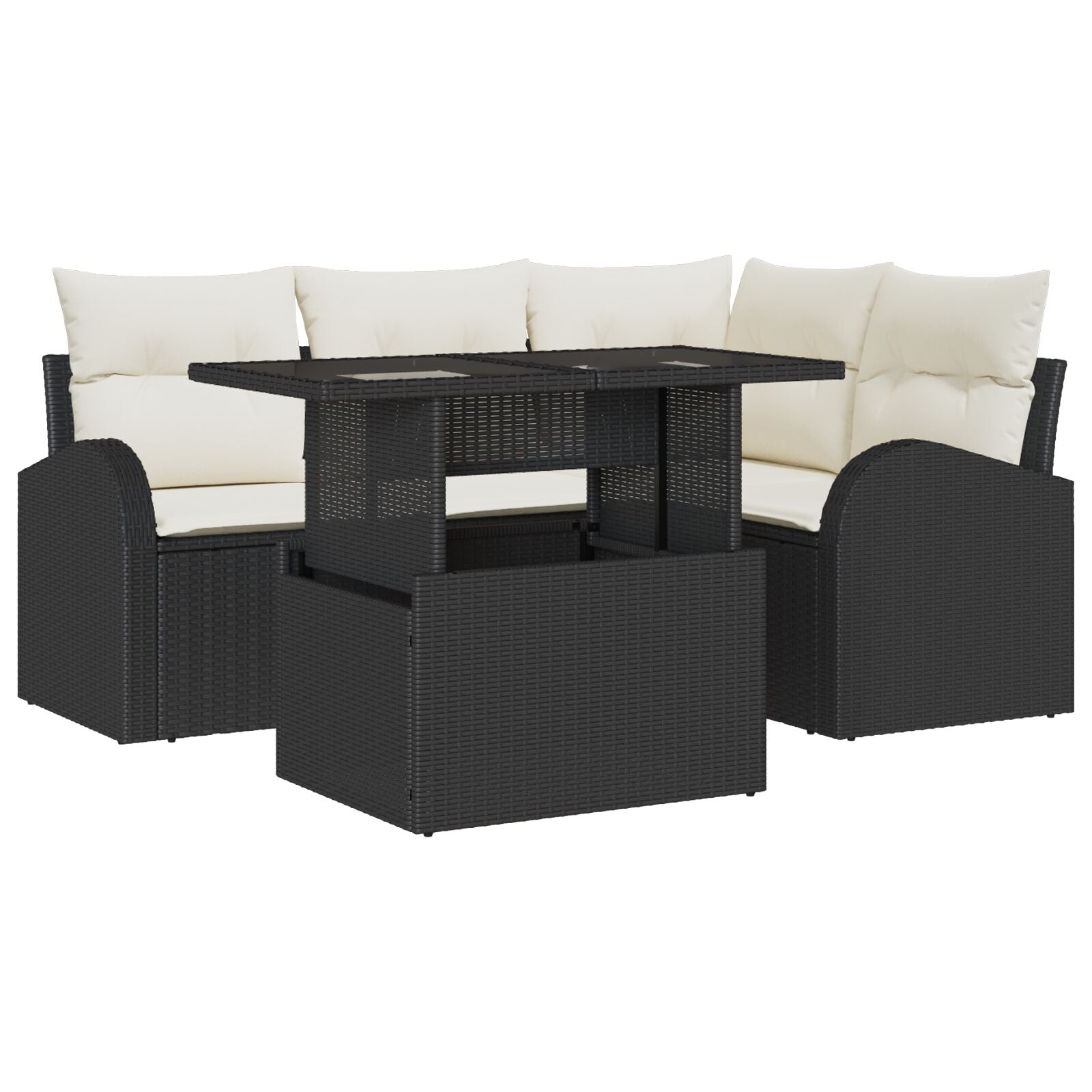5-Delige Tuinsofaset Met Kussens Zwart Poly Rattan