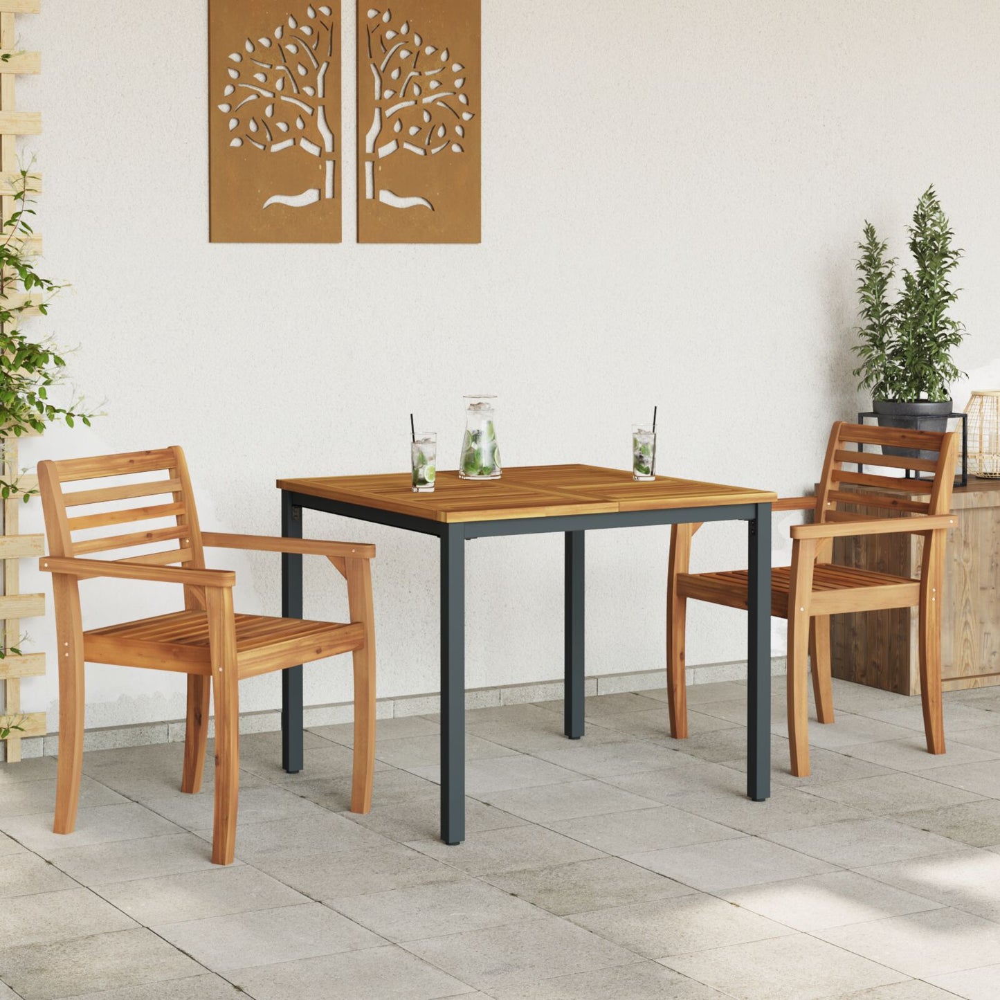 Tuin Tafel Massief Acaciahout En Metaal 90 x 90 x 75 cm Natuurlijk en zwart