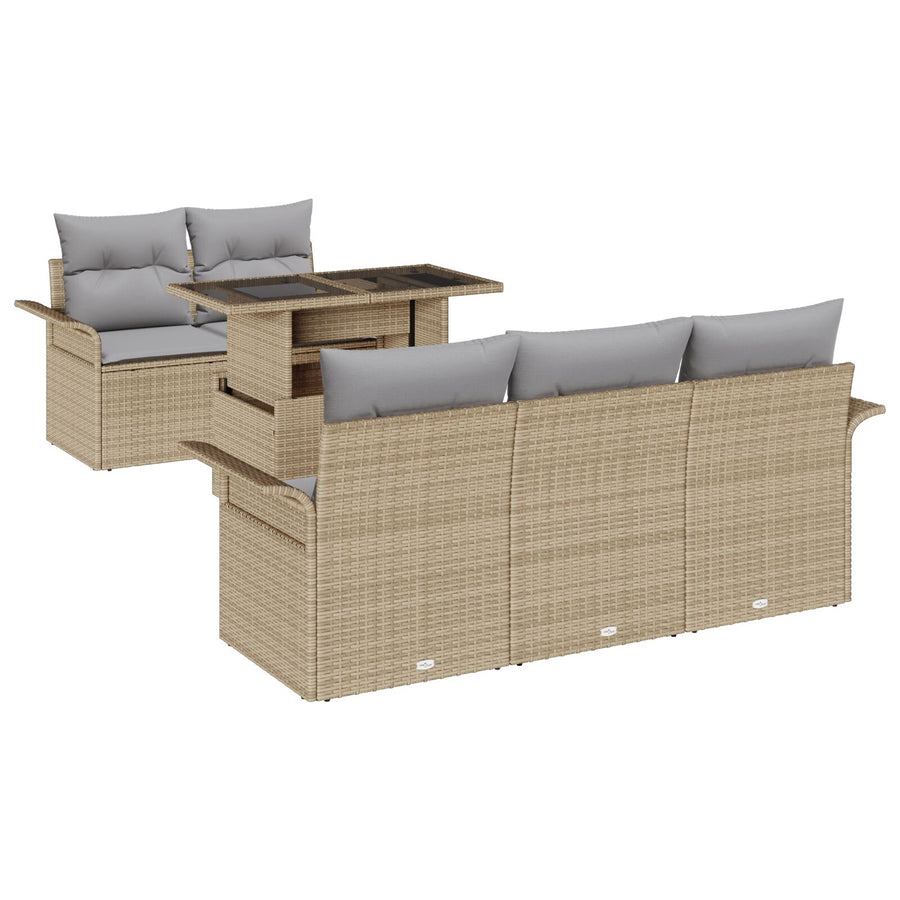 6-Delige Tuin Sofa Set Met Kussens Beige Poly Rattan