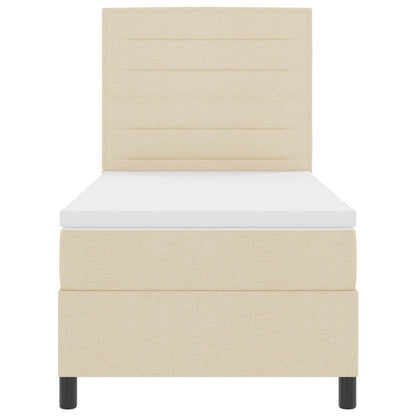 Boxspringbed Met Matras Eenpersoons Stof Crème 90 x 190 cm Lijnen ontwerp