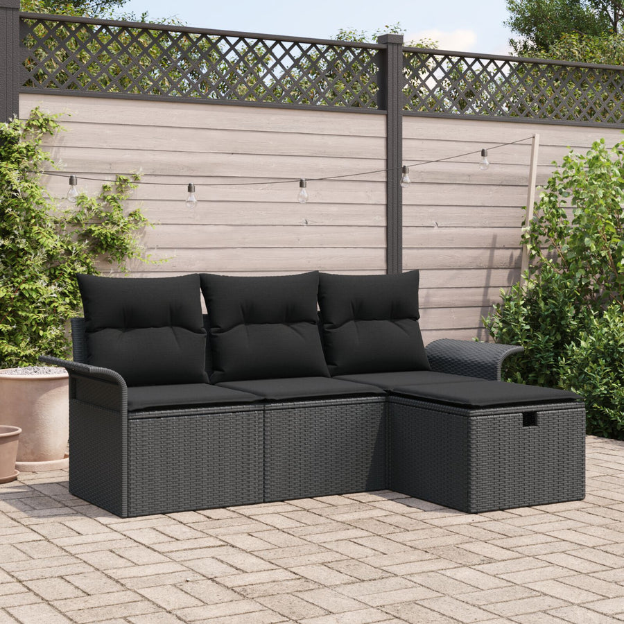 4-Delige Tuin Sofa Set Met Kussens Zwart Poly Riet