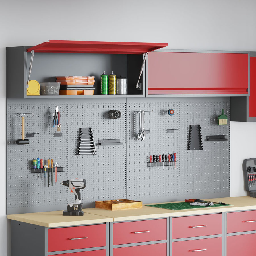6-Delige Gereedschapskast En Pegboard Set Wandgemonteerd Rode Metaal