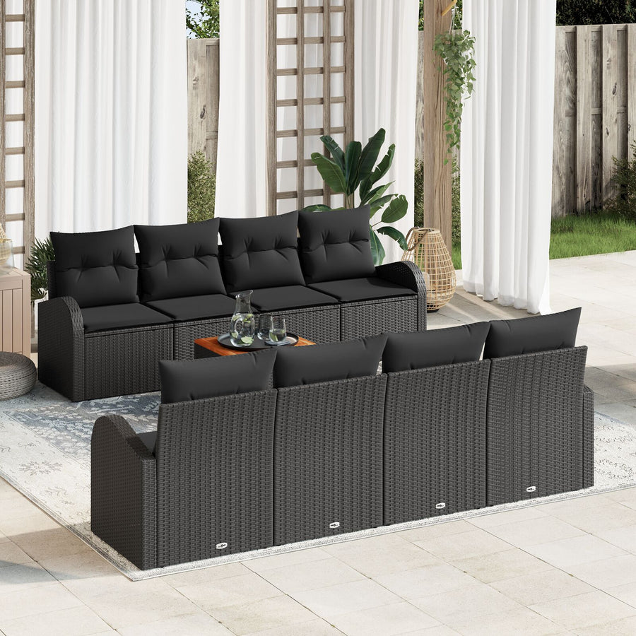 9-Piece Tuin Sofa Set Met Kussens Zwart Poly Rattan Acacia