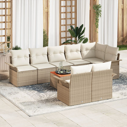 9-Delige Tuinset Met Kussens Beige Poly Rattan Acacia