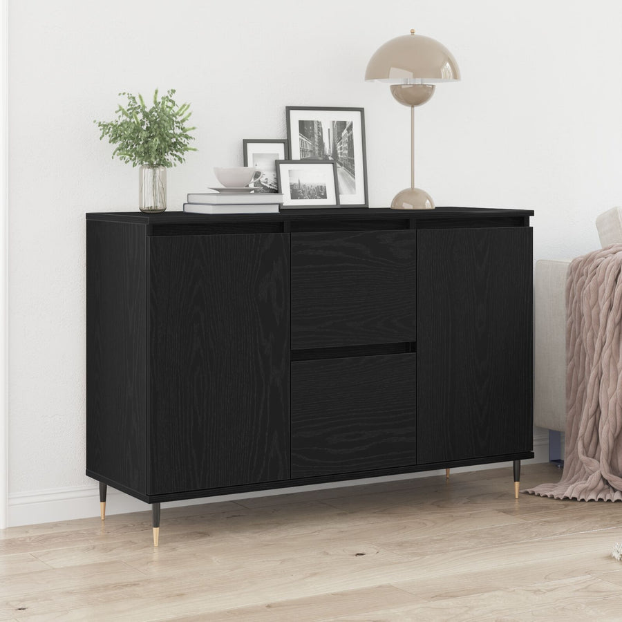 Dressoir Met Deuren & Lades Zwart Eiken 101,5X35X70 Cm