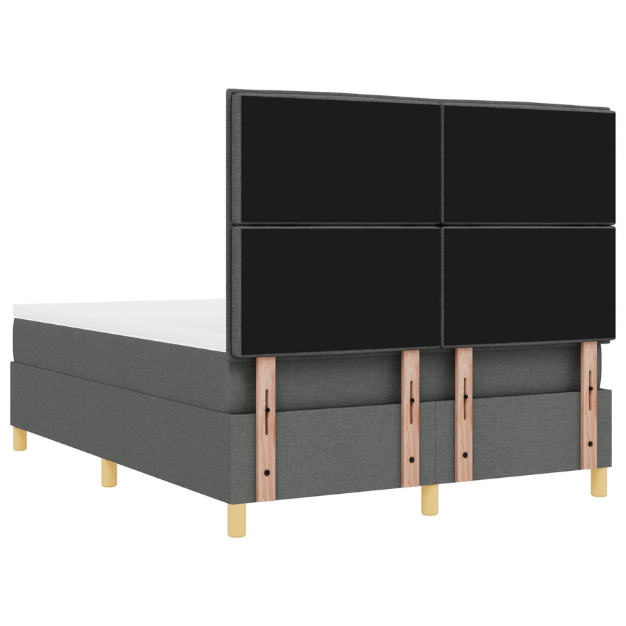 Boxspring Bed Met Matras & Led Donkergrijs 140X190 Cm Stof Blauw