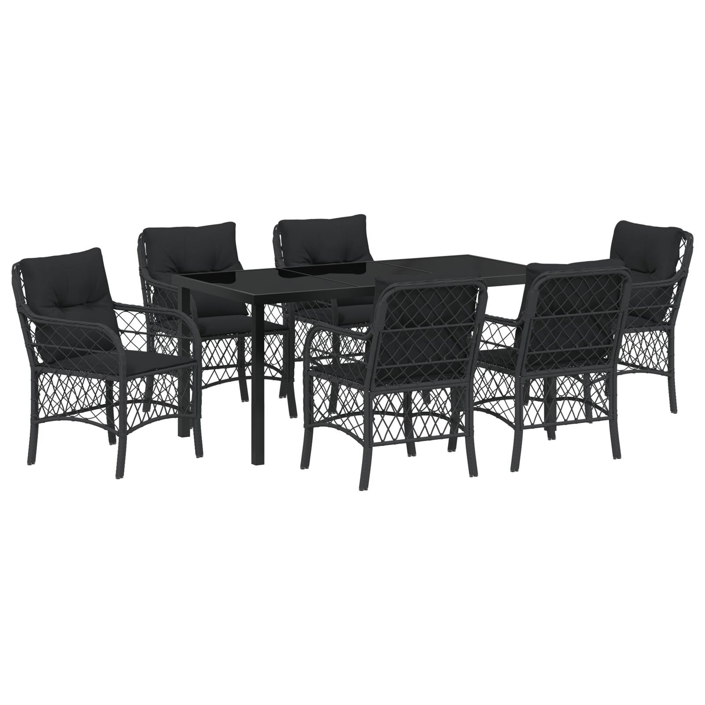 7 Delige Tuin Eet Set Met Kussens Zwart Poly Rattan