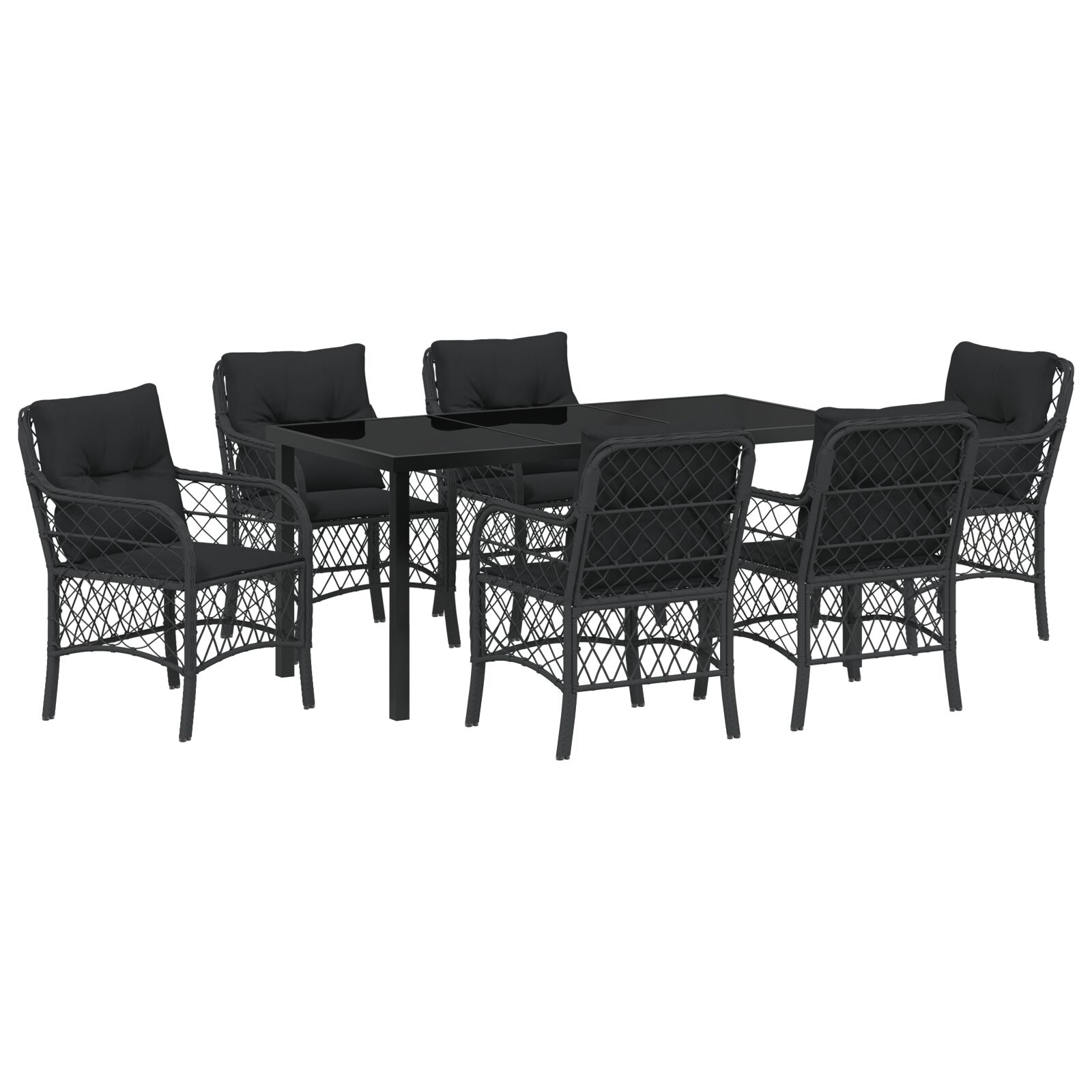 7 Delige Tuin Eet Set Met Kussens Zwart Poly Rattan