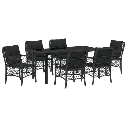7 Delige Tuin Eet Set Met Kussens Zwart Poly Rattan