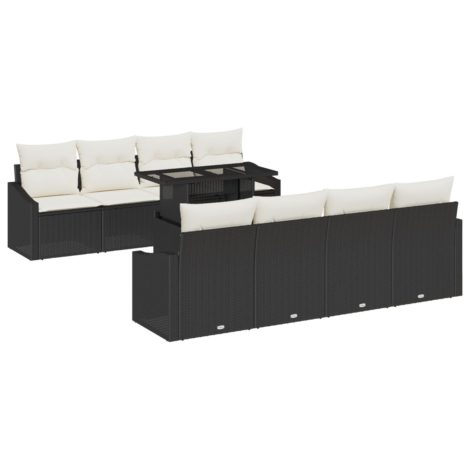 Tuin Sofa Set Set Van 7 Crème Kussens Met Zwart Wicker