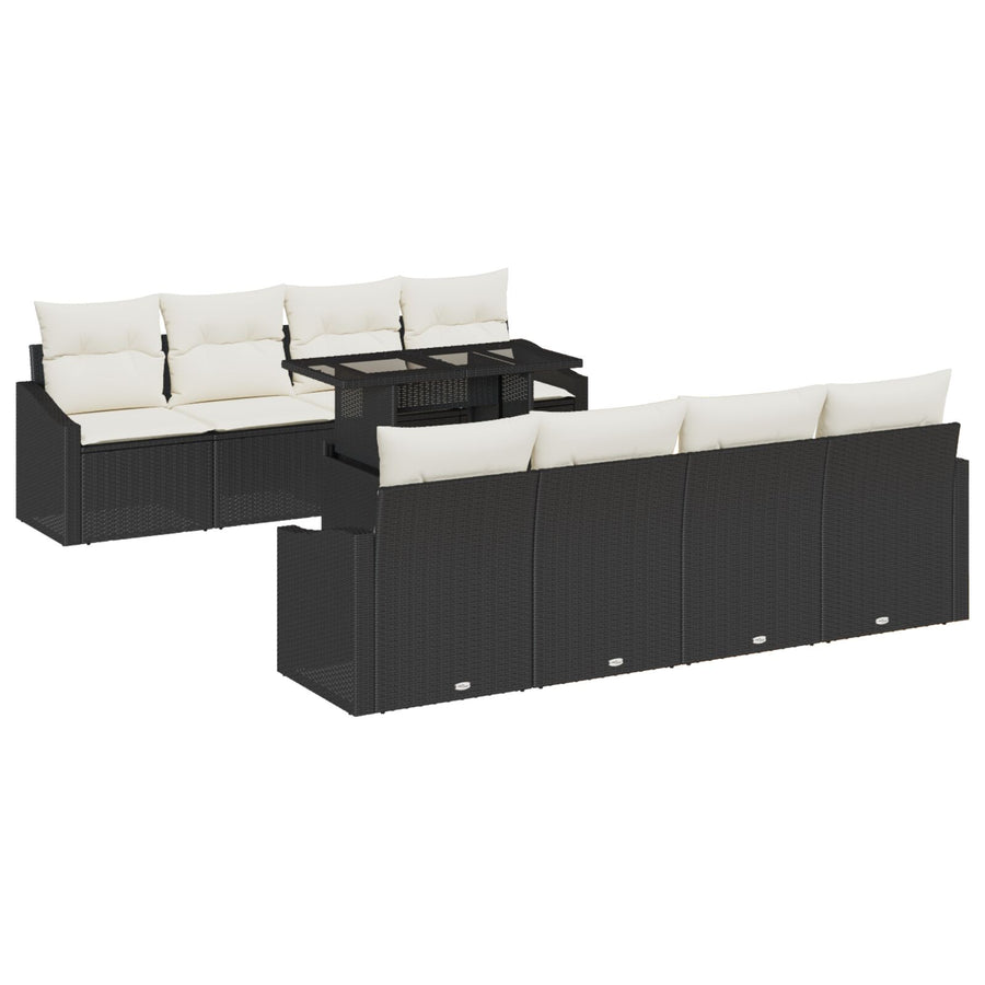 Tuin Sofa Set Set Van 7 Crème Kussens Met Zwart Wicker