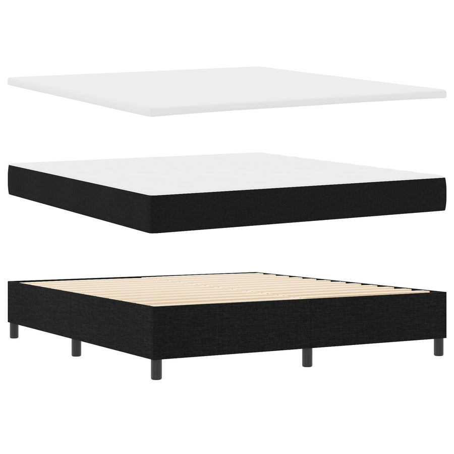 Boxspring Bed Met Matras Super King Stof Zwart 180 x 200 cm Knopgeknopt