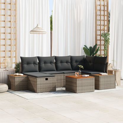 7-Delige Tuin Sofa Set Met Kussens Grijs Poly Rattan