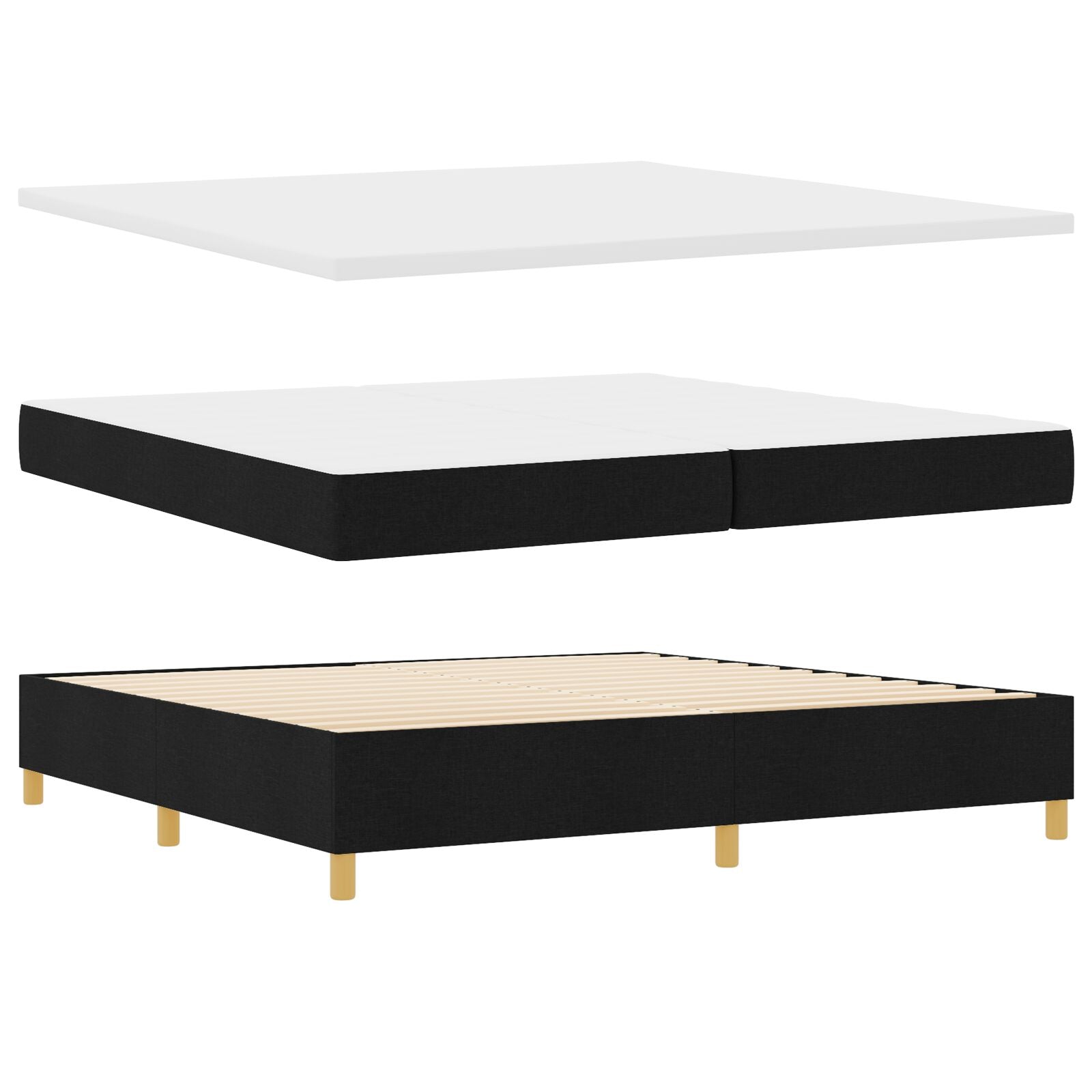 Boxspring Bed Zwart Stof 200 X 200 Cm Duurzaam Zwart Bedframe Blauw