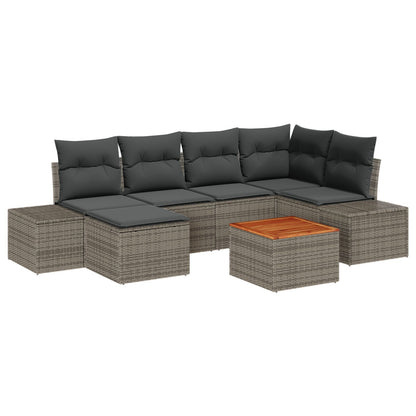 7-Delige Tuin Sofa Set Met Kussens Grijs Poly Rattan Acacia