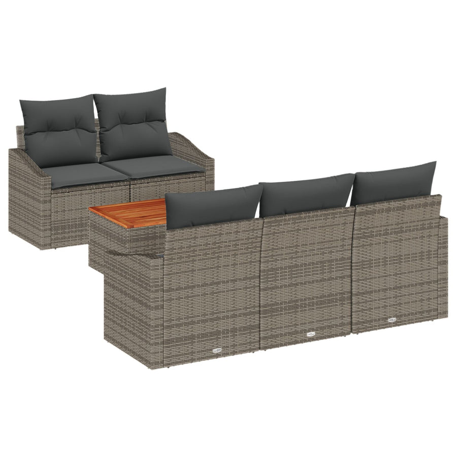 6-Delige Tuin Sofa Set Met Kussens Grijs Poly Rattan Acacia