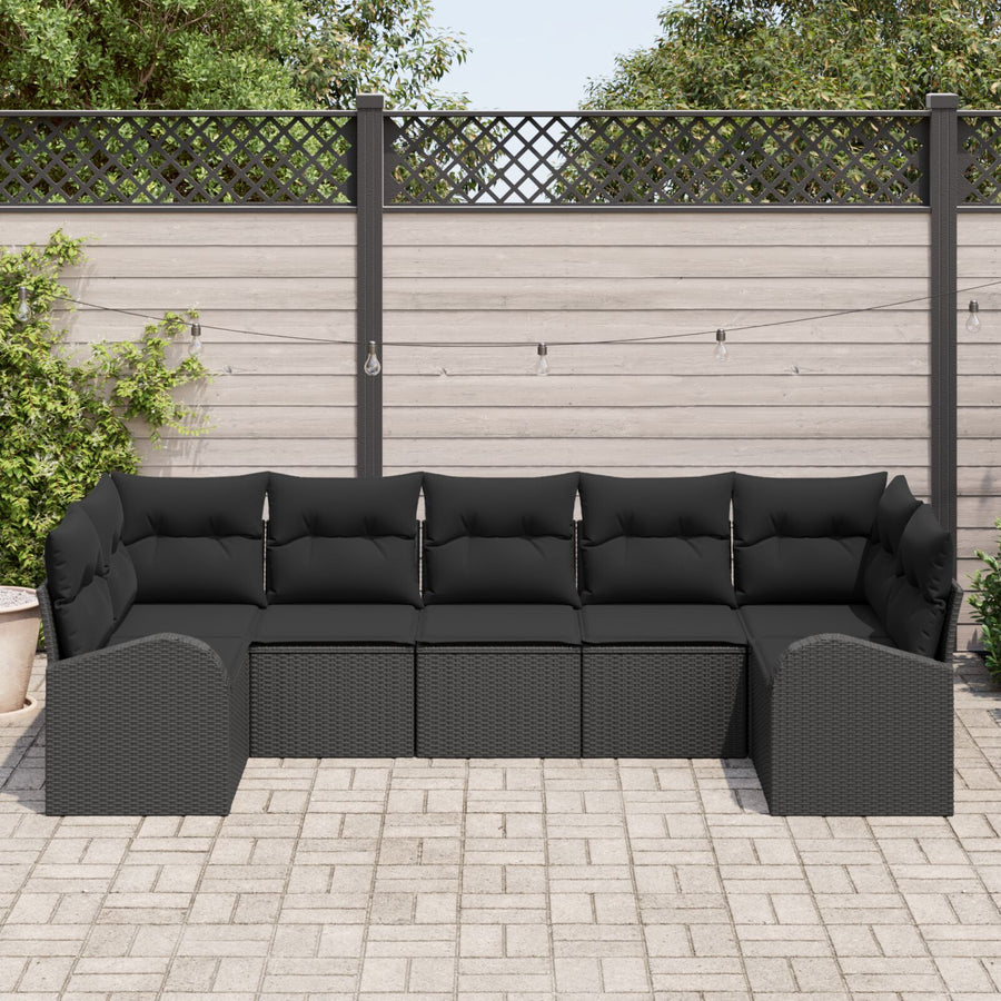Tuinsalonset Set Van 7 Zwart Polyethyleen Rattan, Polyester, Staal
