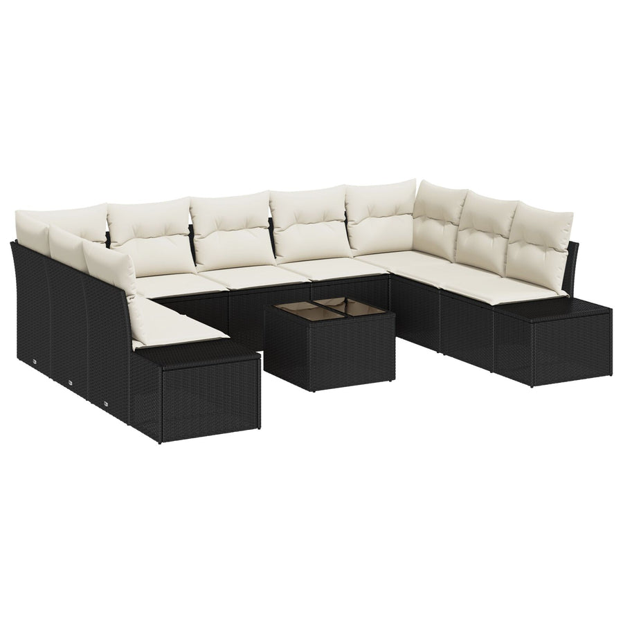 9-Delige Tuinsofa Set Met Kussens Bruin Poly Rattan Zwart en crème met tafel