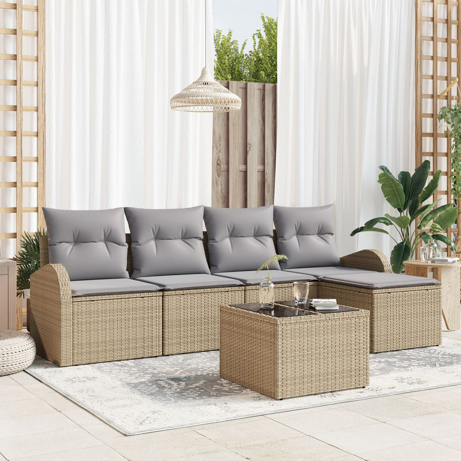 6 Delige Tuinsofa Set Met Kussens Zwart Poly Rattan