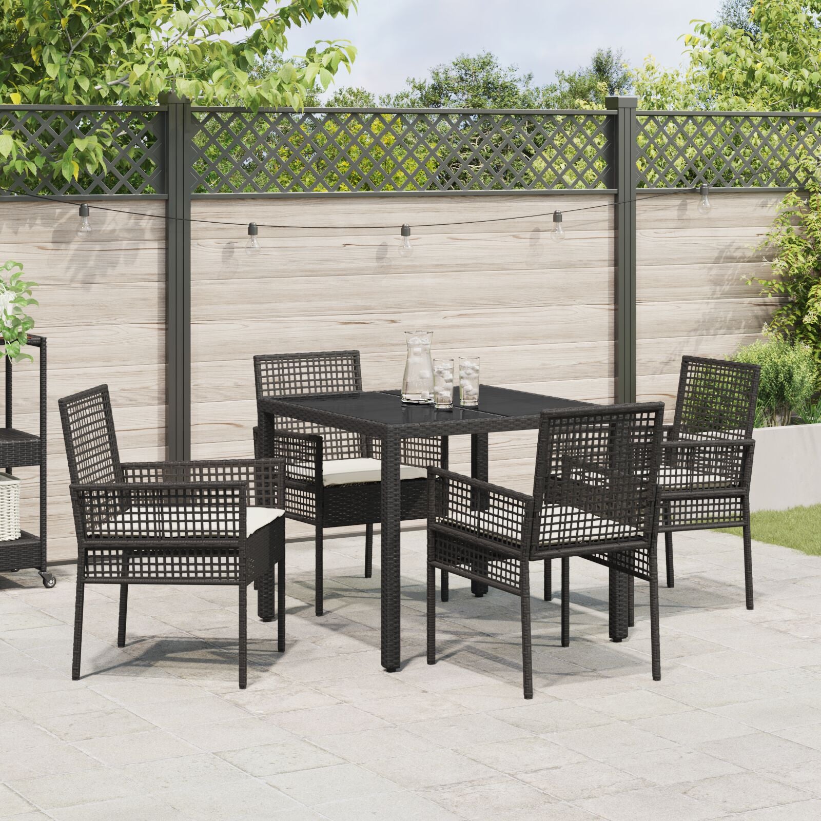 5-Delige Tuin Eet Set Met Kussens Zwart Poly Rattan