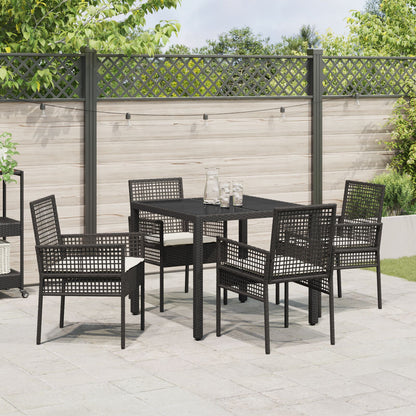 5-Delige Tuin Eet Set Met Kussens Zwart Poly Rattan