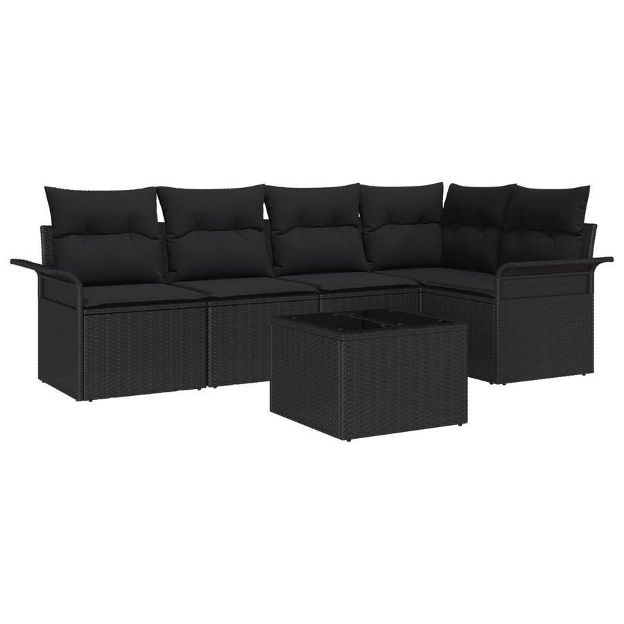 6-delige Tuin Sofa Set met Kussens Beige Poly Rattan