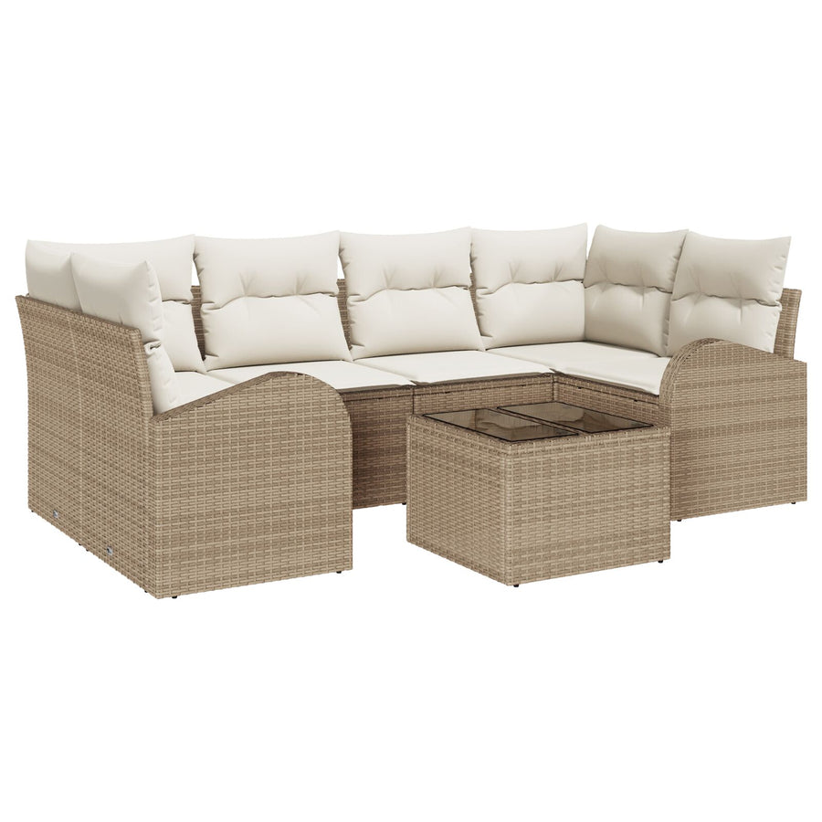 7-Delige Tuinset Met Kussens Beige Poly Rattan