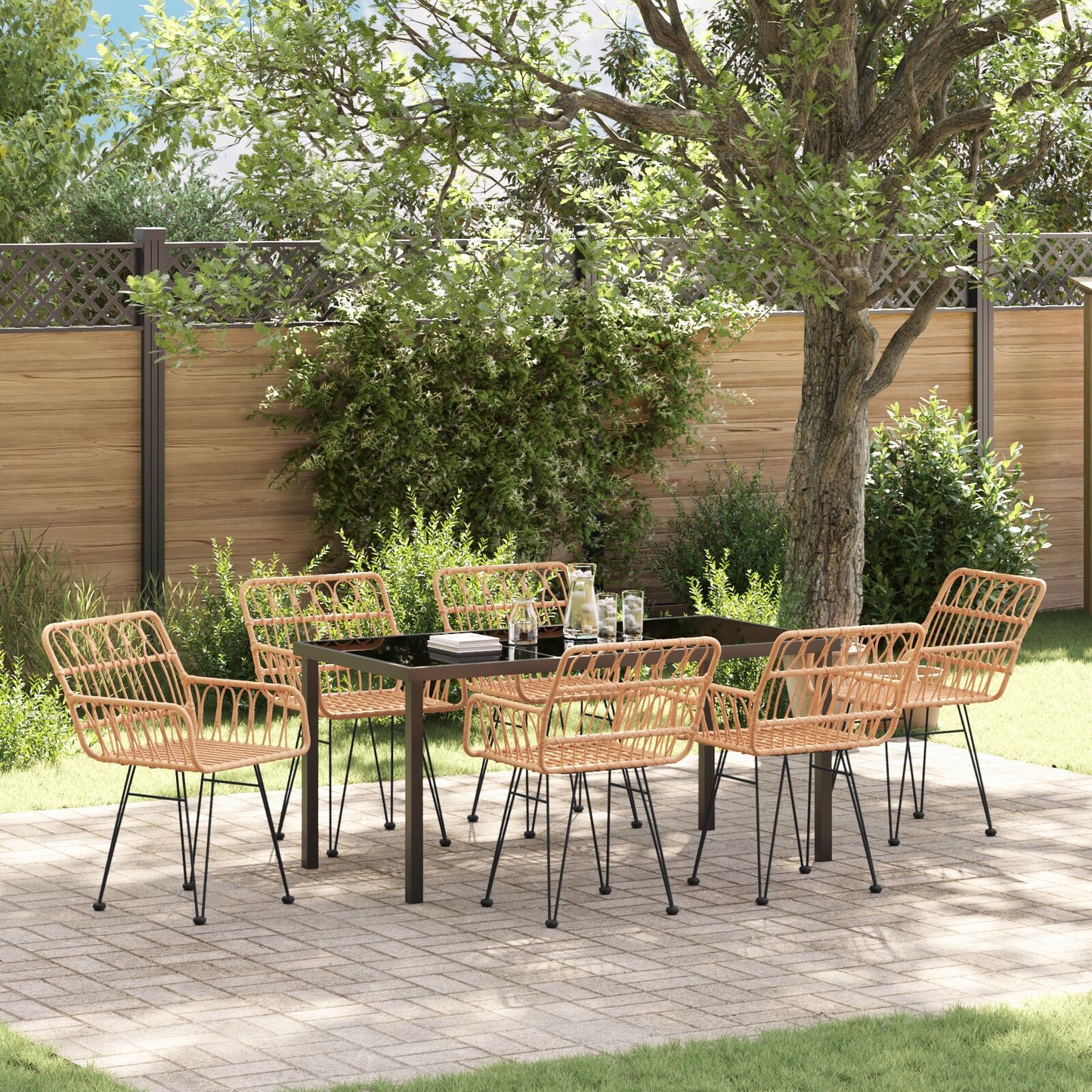 7-Persoons Tuin Eetset Bruin Poly Riet