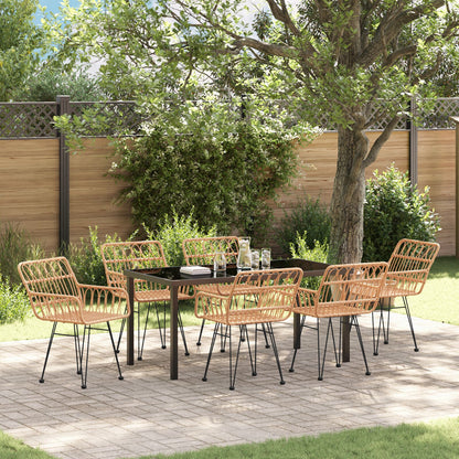 7-Persoons Tuin Eetset Bruin Poly Riet