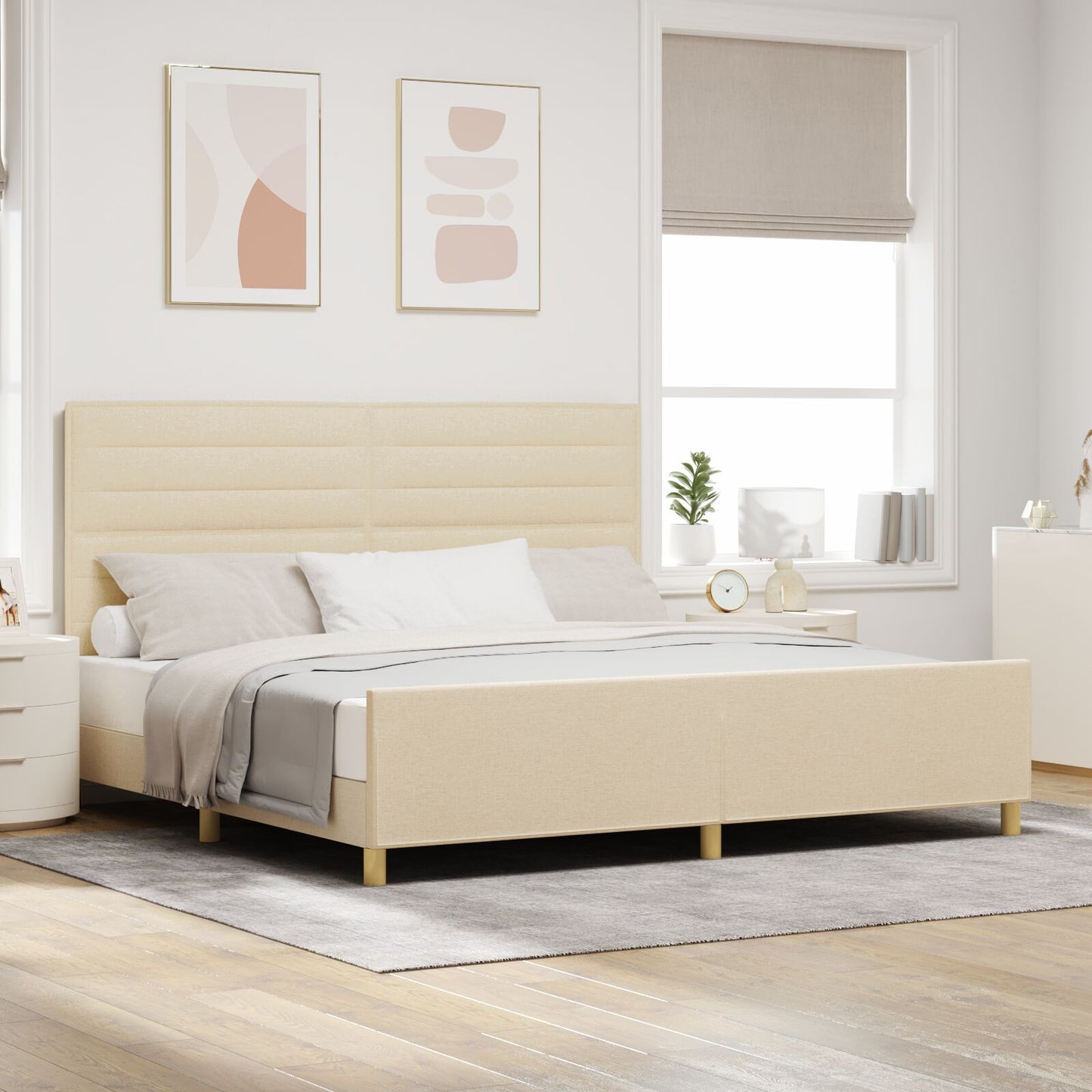 Crème Stoffen Bedframe 200X200 Cm Crème