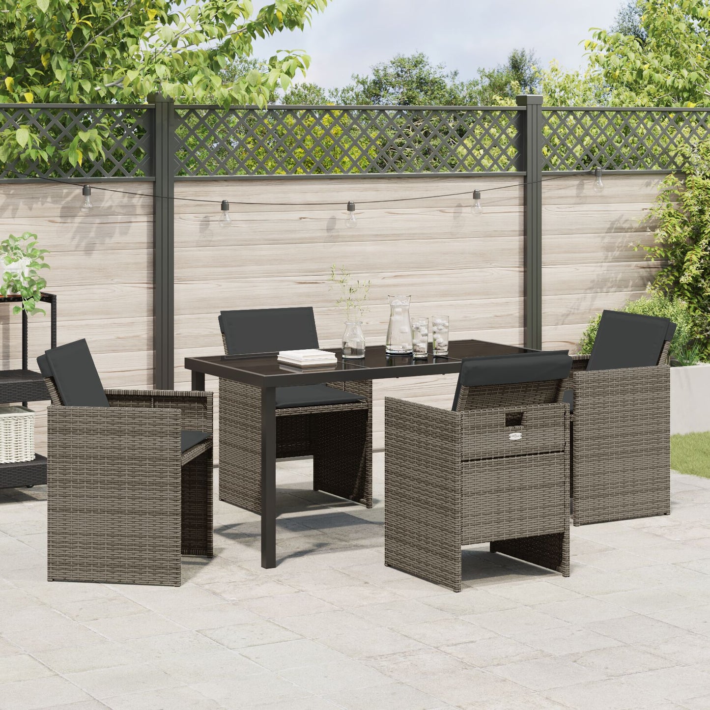 5-Delige Tuinset Met Kussens Grijze Poly Rattan