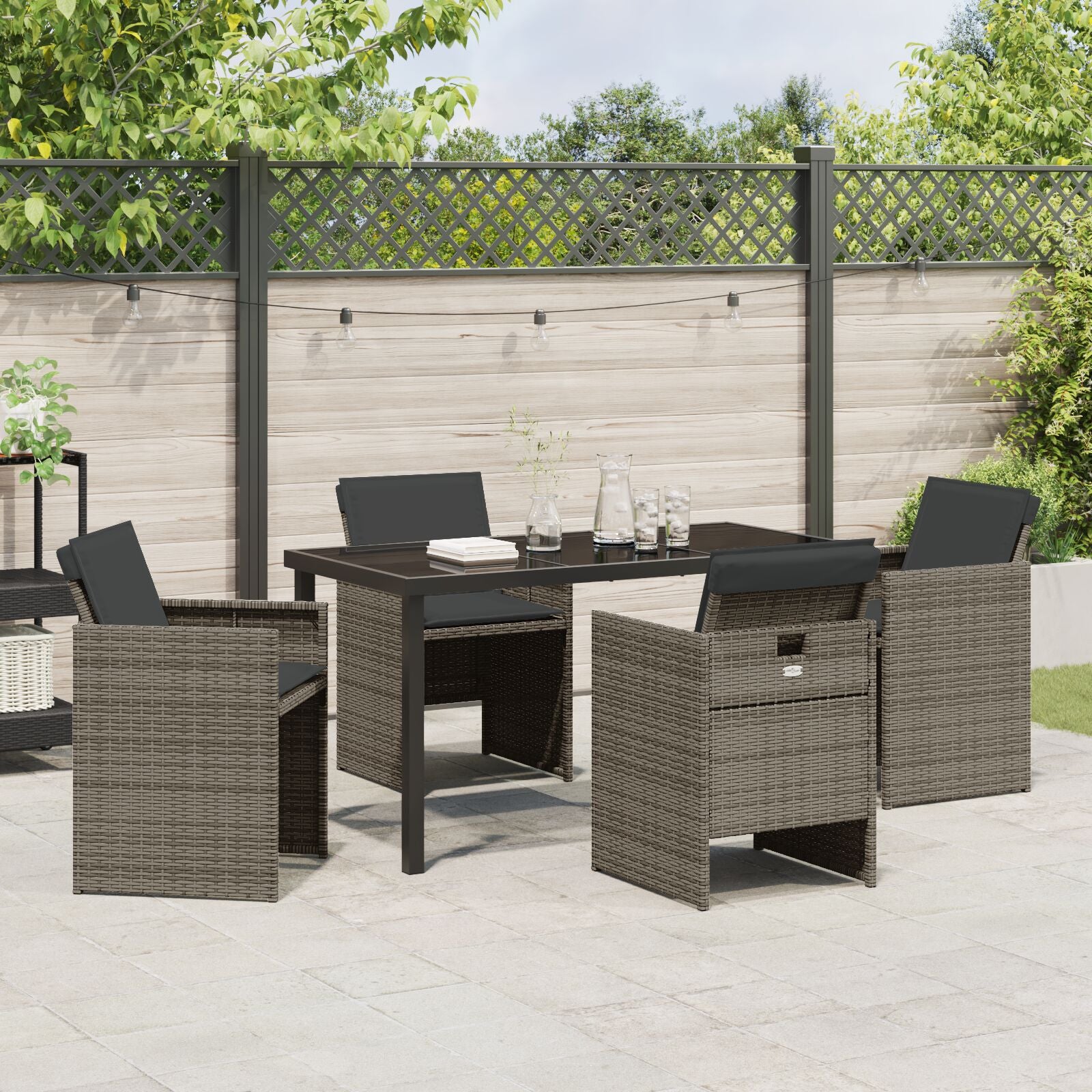 5-Delige Tuinset Met Kussens Grijze Poly Rattan