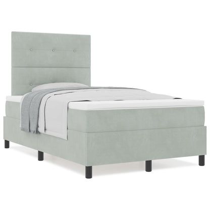 Boxspring Bed Met Matras Lichtgrijs 120X200 Cm Fluweel Blauw