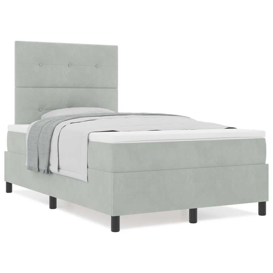 Boxspring Bed Met Matras Lichtgrijs 120X200 Cm Fluweel Blauw