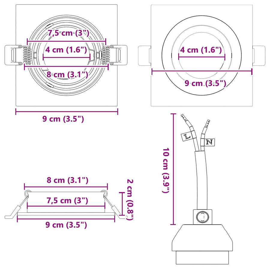 Ingebouwde Spotlights 24 Stuks Vierkant Gu10 Wit 91X91 Mm