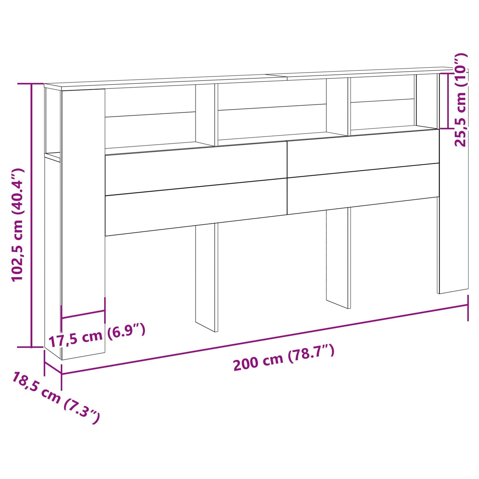 Hoofdeinde Kast 200X18,5X104,5 Cm Zwart eiken