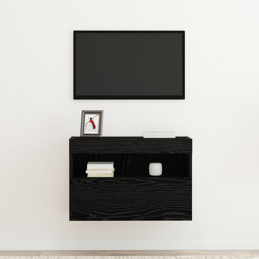 Tv Wandkast Met Led-Verlichting 1 Zwart eiken