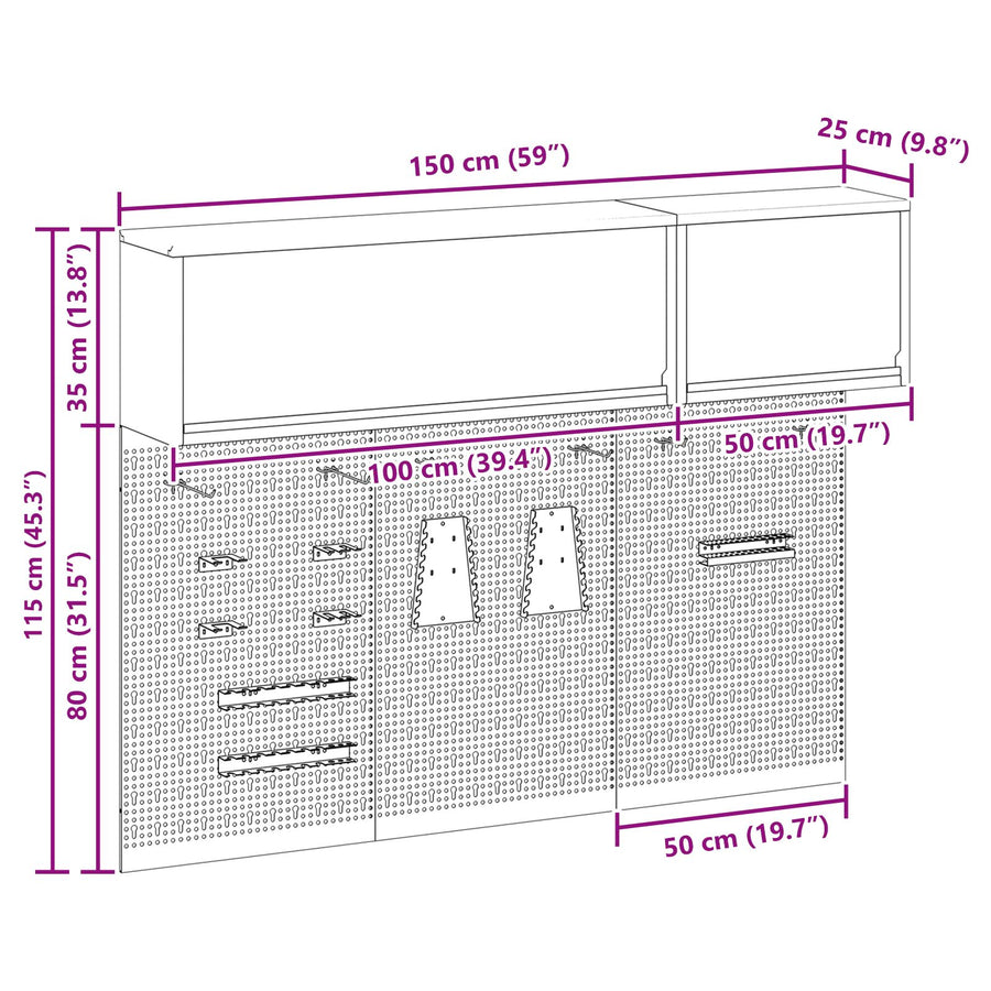 5-Delige Gereedschapskast En Pegboard Set Muurbevestiging Rode Metaal