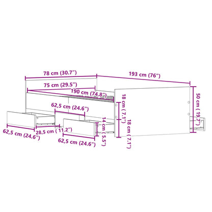 Bed Frame Zonder Matras Oud Hout 75X190 Cm Bewerkt Hout
