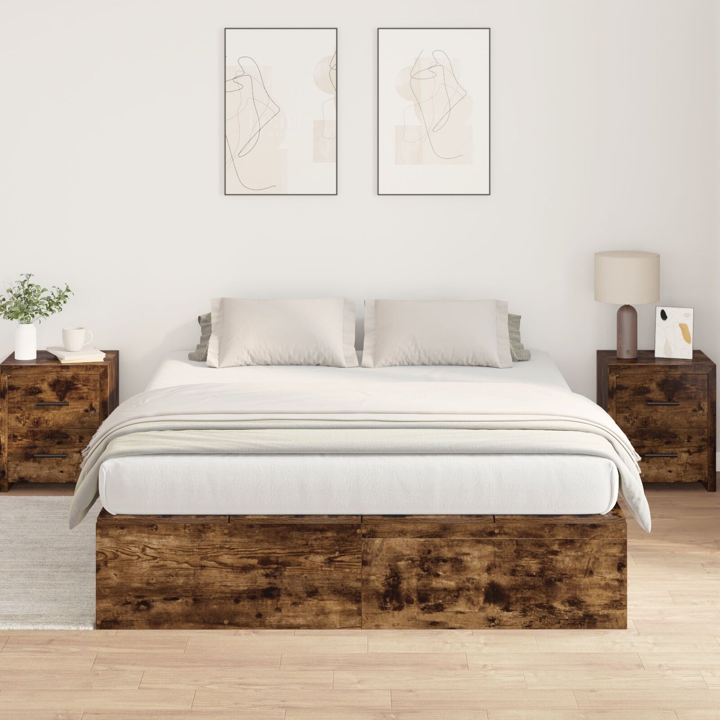 Opbergbedframe Gerookt Eiken 140 x 190 cm