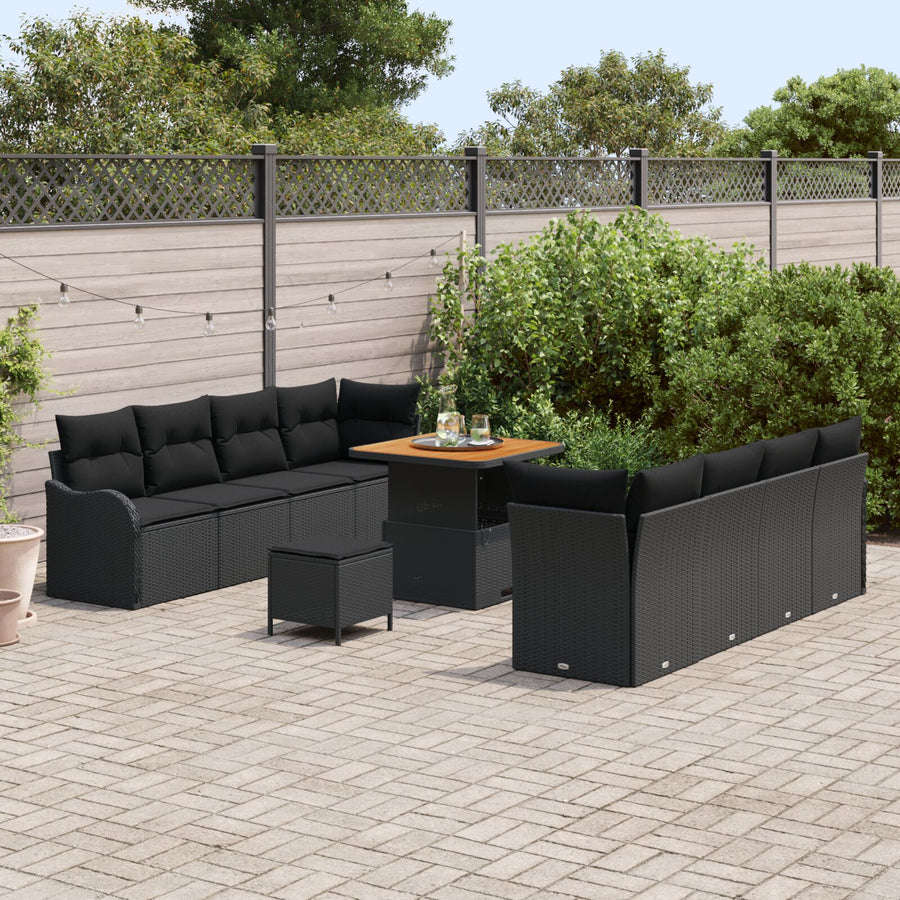 11-Delige Tuinbank Set Met Kussens Zwart Poly Rattan Acacia, 2-Persoons Tuinbank Met Kussens Zwart Poly Rattan, 3-Delige Tuin Eet Set Met Kussens Zwart Poly Rattan Acacia Wit