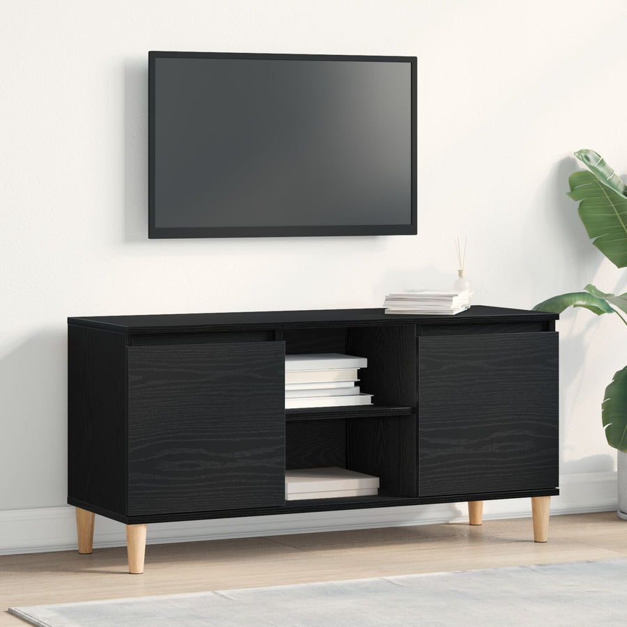Tv Meubel Met Houten Poot 102X35X50 Cm Zwart eiken
