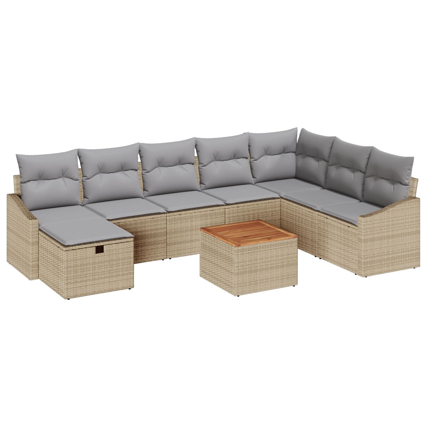 9-Delige Tuinbankset Met Kussens Beige Poly Riet